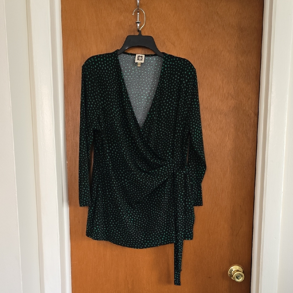 Anne Klein Green Wrap Blouse with Long Sleeves